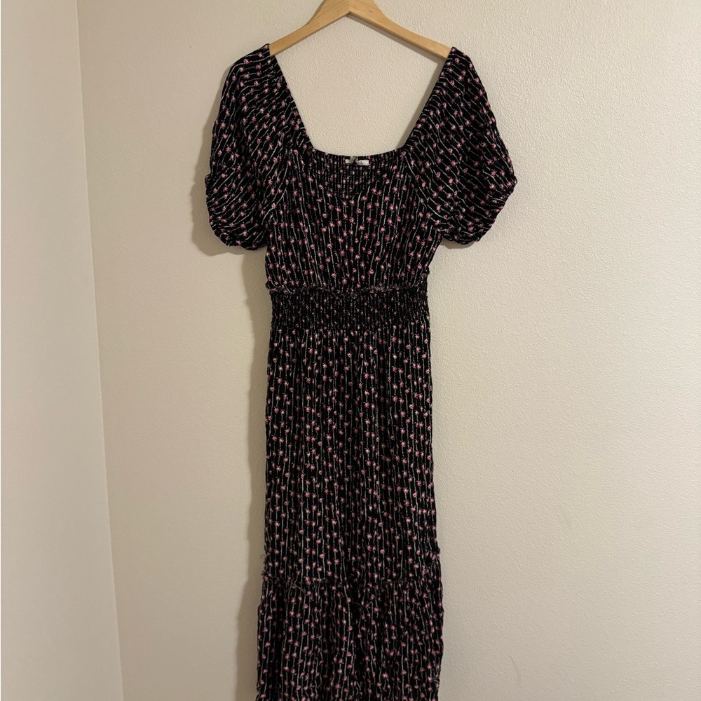 Dex Black and Pink Patterned Maxi Dress